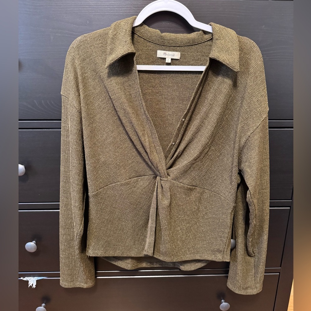Madewell Olive Twist-Front Blouse - Picture 2 of 4